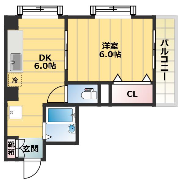 フリックコート深江(1DK/3階)の間取り写真