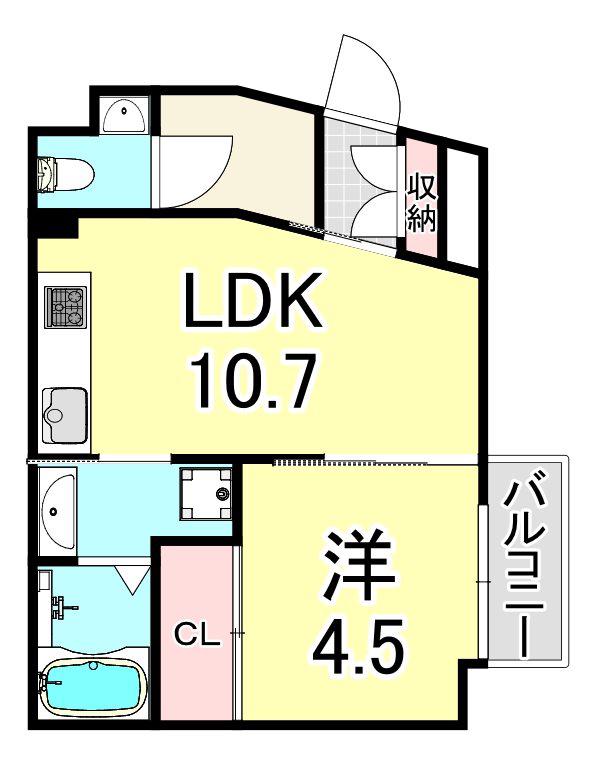 アバンドール甲子園口(1LDK/3階)の間取り写真