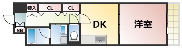 ベルビュー7番館(1DK/9階)の間取り写真