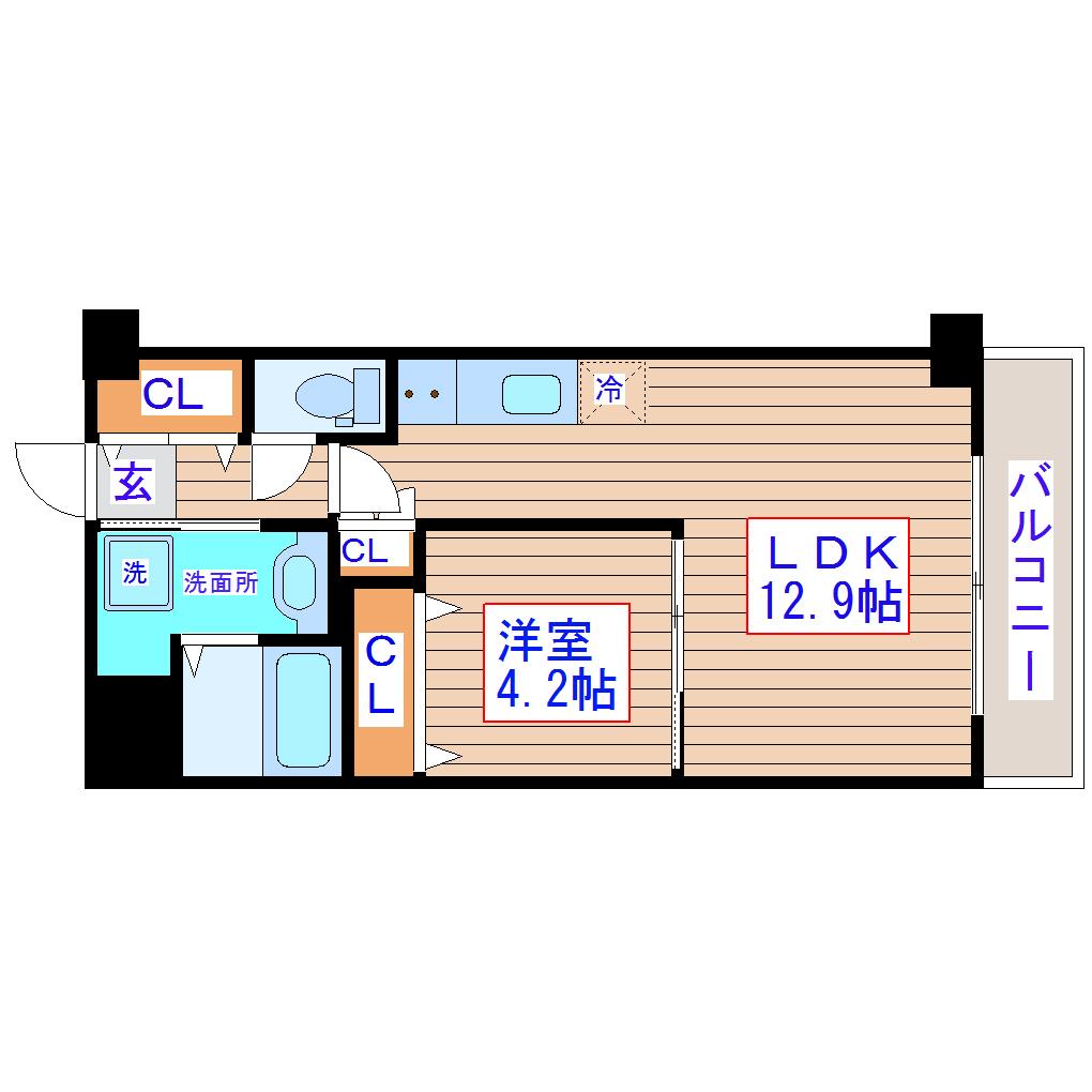 アークデュオ仙台宮町(1LDK/7階)の間取り写真