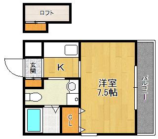 OJフィールド(1K/3階)の間取り写真