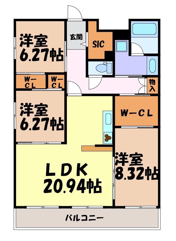 GRAN DUKE千種RUBINO(3LDK/5階)の間取り写真