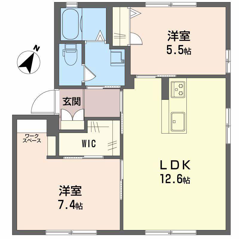 クレール山ノ代 A棟(2LDK/1階)の間取り写真
