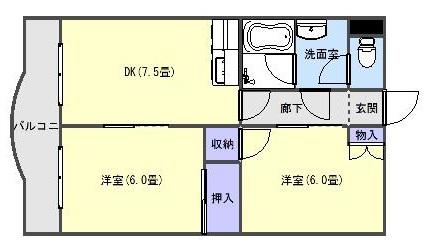 ベターアール湊町(2DK/4階)の間取り写真