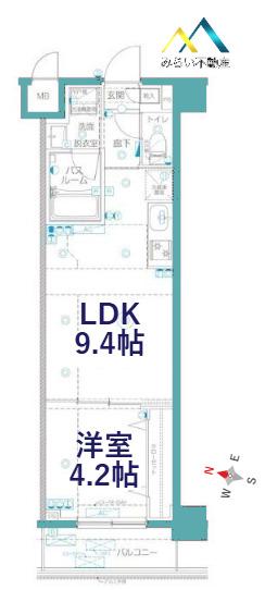 AELL横浜吉野町(1LDK/3階)の間取り写真