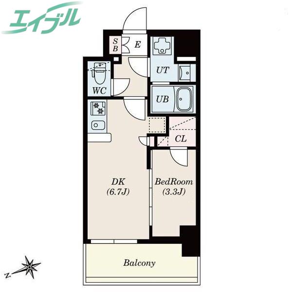 S‐RESIDENCE四日市安島ALOGGIO(1DK/9階)の間取り写真