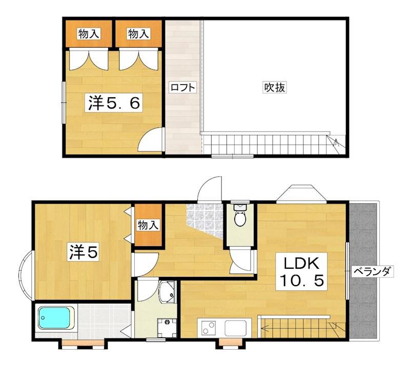 ドミシル乾(2LDK/2階)の間取り写真