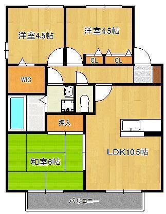 グロワールMB棟(3LDK/2階)の間取り写真