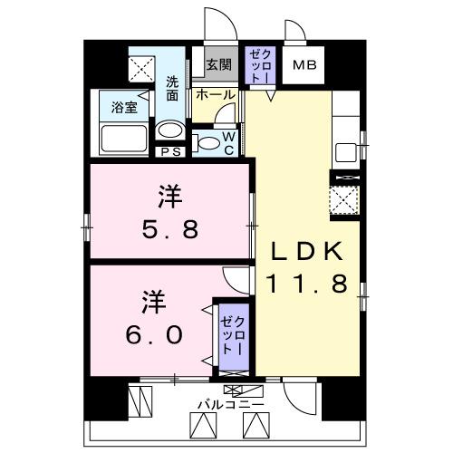 モン エール 西日暮里(2LDK/9階)の間取り写真