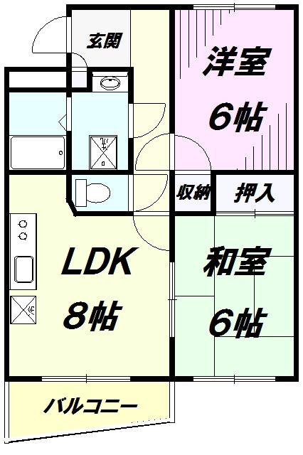 エフハイム3(2DK/3階)の間取り写真