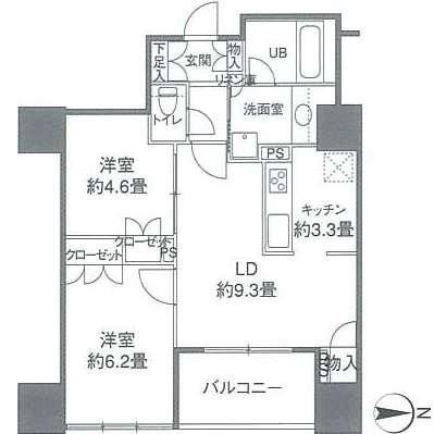カスタリアタワー品川シーサイド(2LDK/5階)の間取り写真