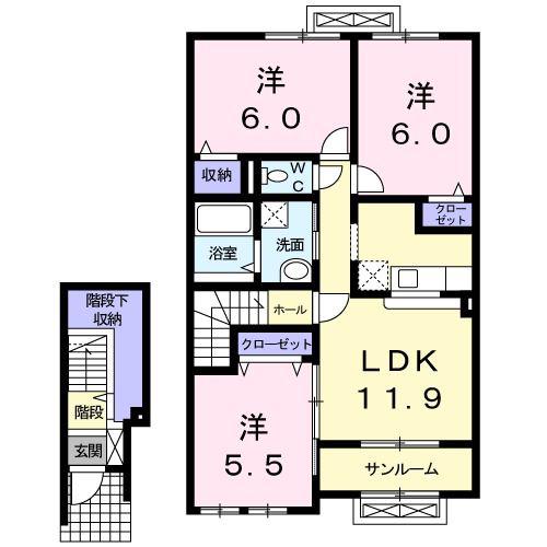 カルムM(3LDK/2階)の間取り写真