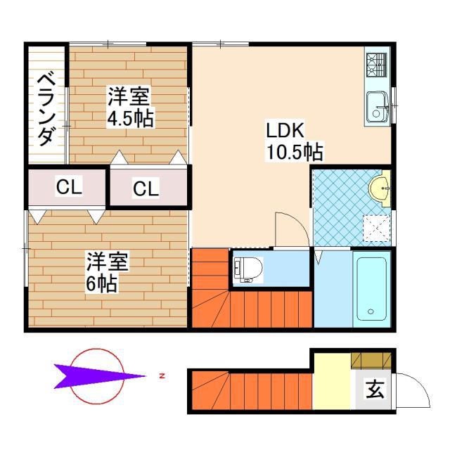 ひなたアパート(2LDK/2階)の間取り写真