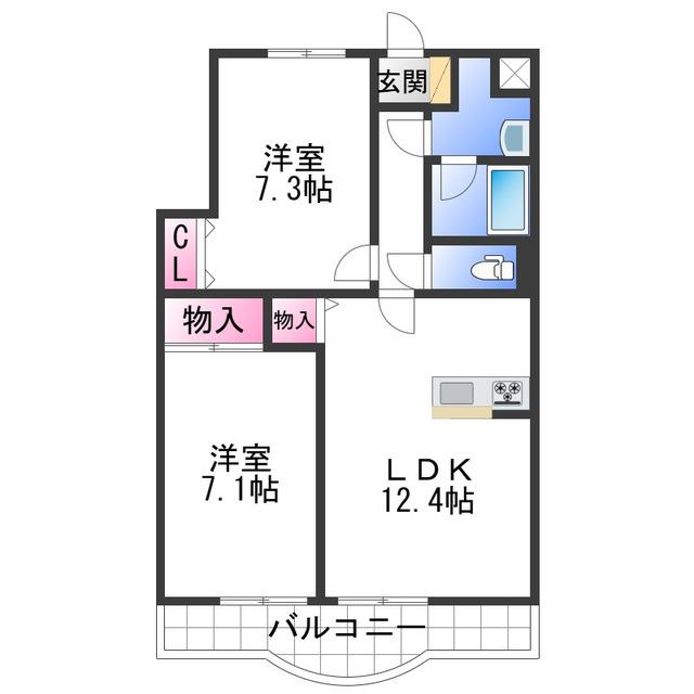 グランピークス津秦(2LDK/1階)の間取り写真