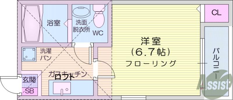 エンルート東仙台(1K/1階)の間取り写真