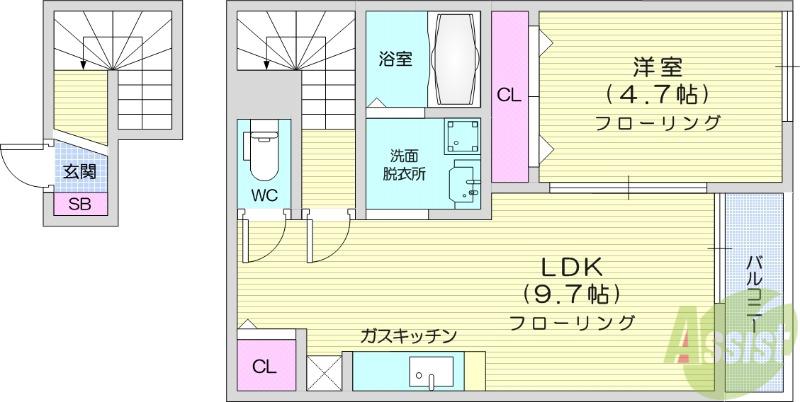 クレストⅦ(1LDK/2階)の間取り写真