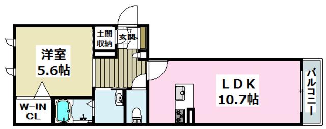 ベルデ中河原(1LDK/1階)の間取り写真