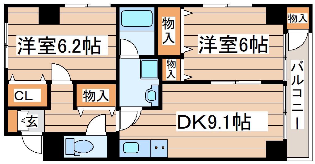 サバトシティ福田町(2DK/3階)の間取り写真