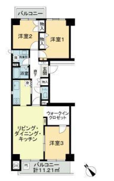 ニューシティ東戸塚パークハウス壱の街(3LDK/10階)の間取り写真