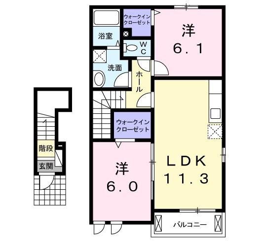 プリムローズ I(2LDK/2階)の間取り写真