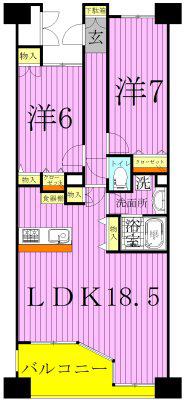 ロイヤルパークス西新井(2LDK/7階)の間取り写真