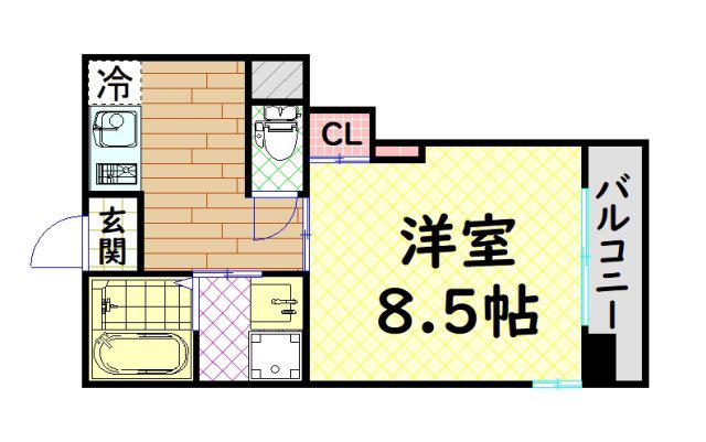 インペリアル新町(1K/7階)の間取り写真