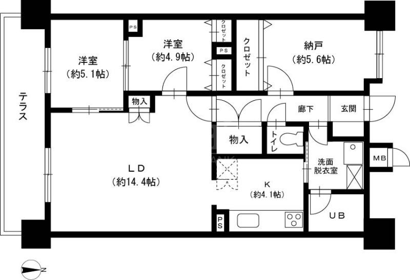 サン・グレース姪浜(2SLDK/1階)の間取り写真