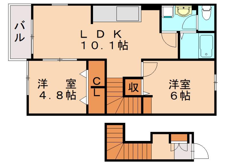 マーベラスコートS D棟(2LDK/2階)の間取り写真