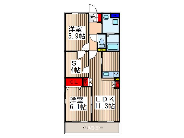 ランドロードUA棟(2SLDK/3階)の間取り写真