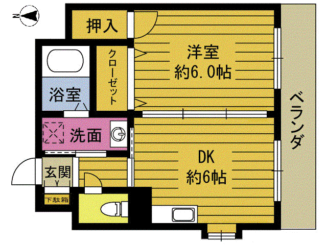 プランタン元町(1DK/4階)の間取り写真