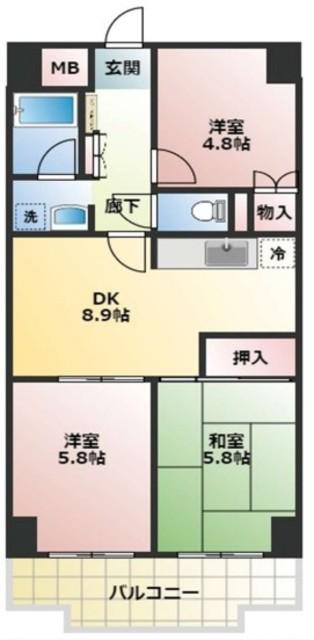ポレール石神井(3DK/4階)の間取り写真