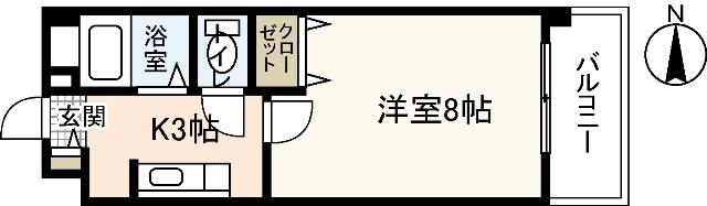 アヴニール・ドゥ(1K/2階)の間取り写真