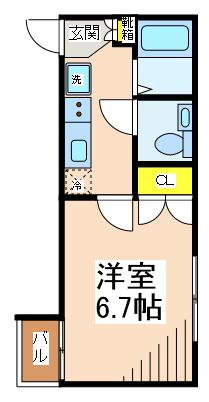 キャスルつつじヶ丘(1K/1階)の間取り写真