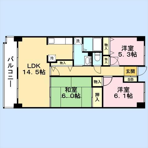 プレジール室見(3LDK/1階)の間取り写真