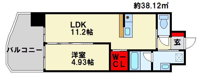 ラフィーネ上葛原(1LDK/9階)の間取り写真