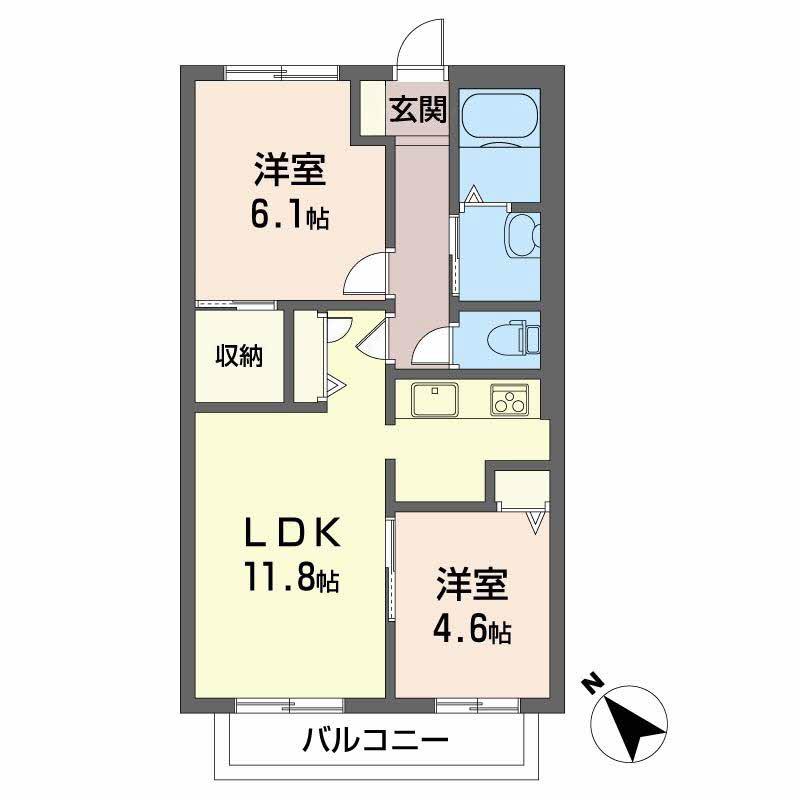 シャーメゾン南春日丘(2LDK/1階)の間取り写真