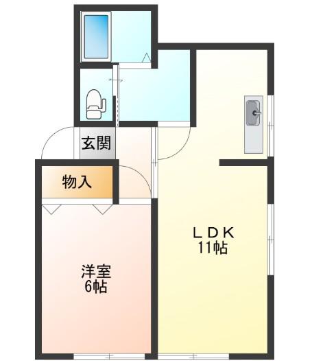 グリーンベルトB(1LDK/2階)の間取り写真