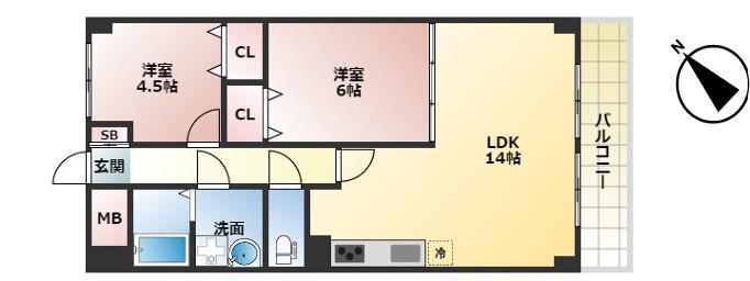 狭山ハウス2号館(2LDK/7階)の間取り写真