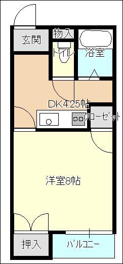 ドルフィン川原(1K/1階)の間取り写真