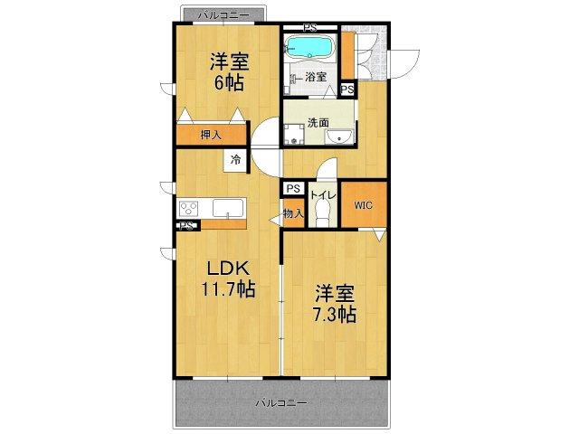 モンテローサ西宮(2LDK/3階)の間取り写真