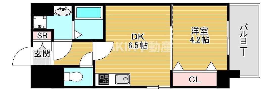 メイクス天王寺南(1DK/2階)の間取り写真