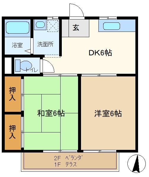 グリーン豊(2DK/2階)の間取り写真