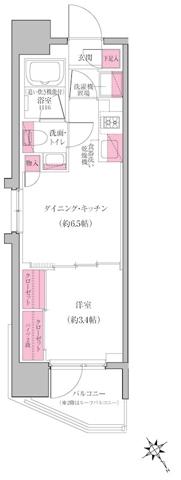 レジディア門前仲町プレイス(1DK/9階)の間取り写真