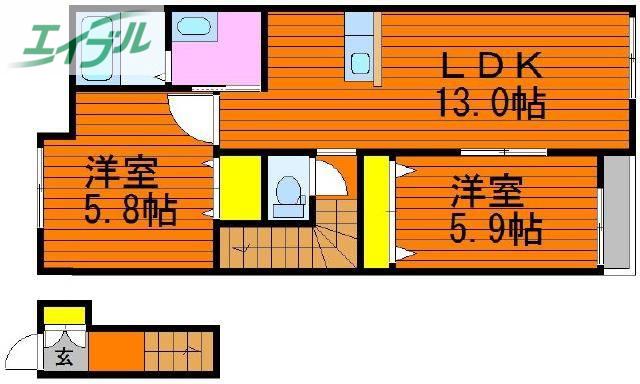 ARVITA サウス(2LDK/2階)の間取り写真