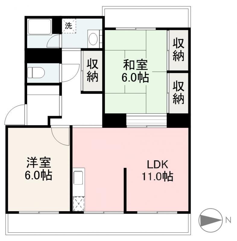 ヴィラ・アンソレイエ木太町(2LDK/1階)の間取り写真