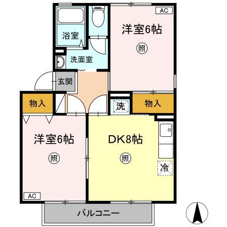 サニーコート白井(2DK/2階)の間取り写真