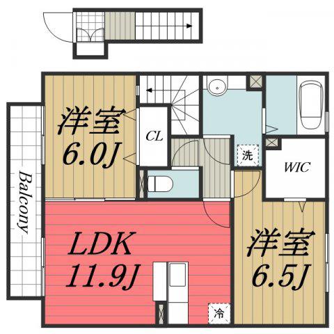 フルール・ド・スリジェII(2LDK/2階)の間取り写真
