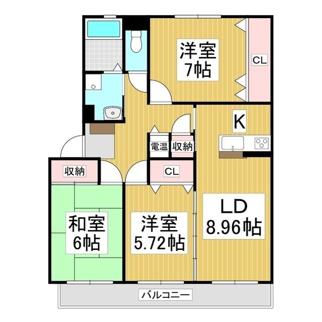 夢パレット坂北 A棟(3LDK/2階)の間取り写真