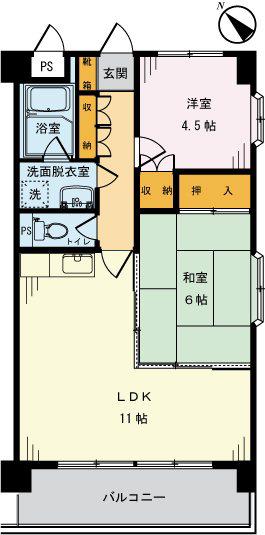 アルデール枡形(2LDK/2階)の間取り写真