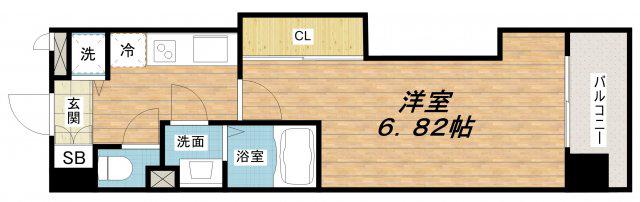 LUXE難波西III(1K/13階)の間取り写真